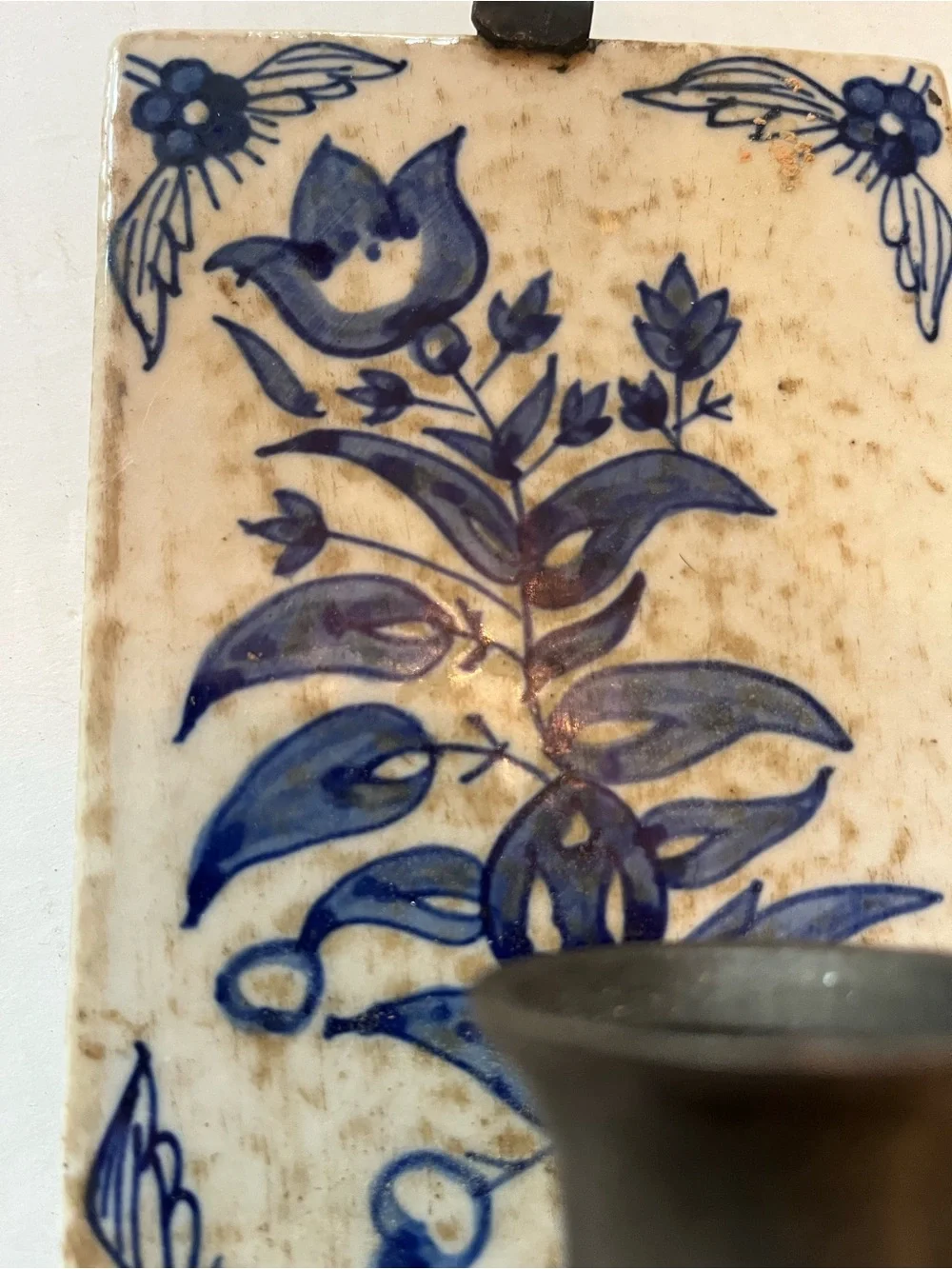 Vintage Blue Floral Ceramic Wall Sconce Candle Holder